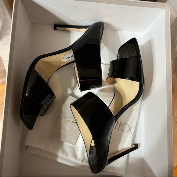 Jimmy Choo Hira 85 mm Black Soft Patent Leather Mule Heels Sandals - Picture 6 of 10